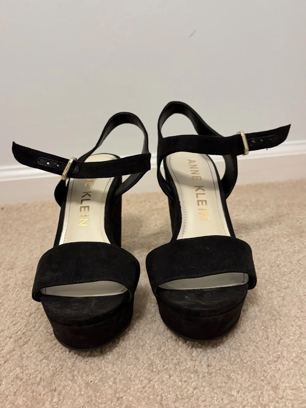 Anne Klein Black Suede Platform Heels
